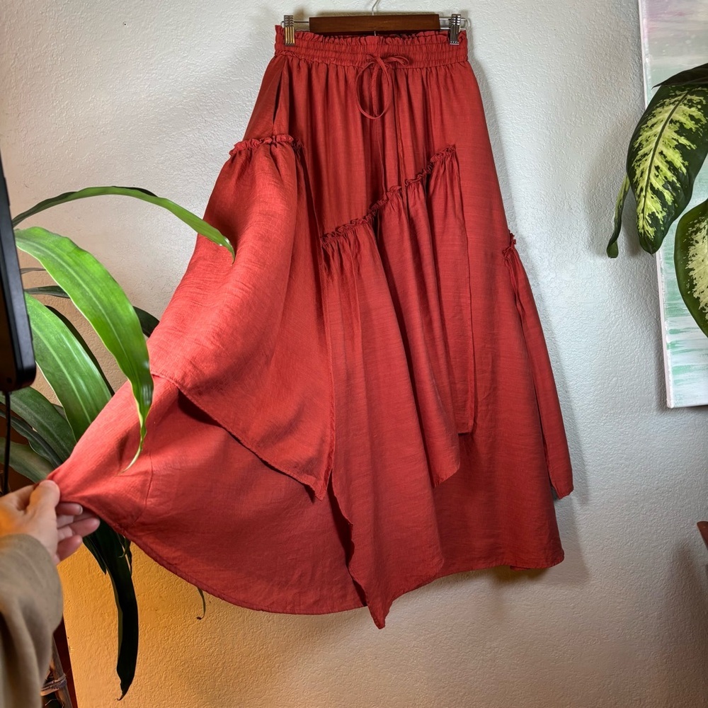 Scarlet Darkness Bohemian Fairycore Rust Renaissance Layered Scarf Maxi Skirt S - Picture 3 of 10